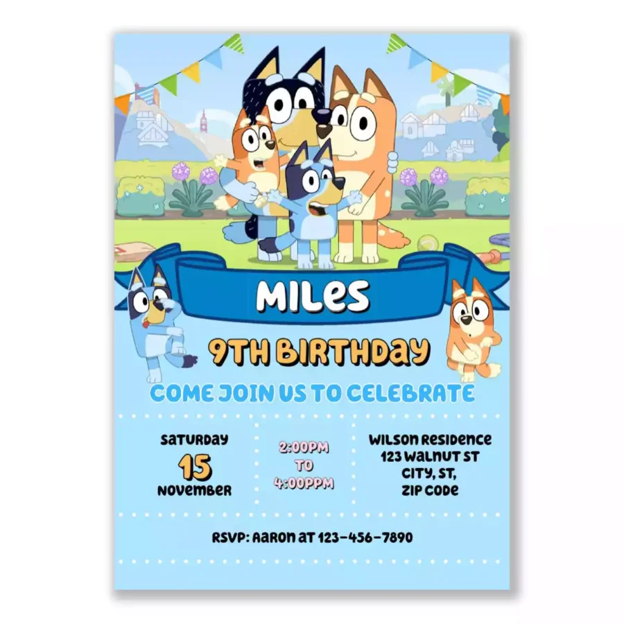 Bluey Birthday Invitation for Boys - Print Cards