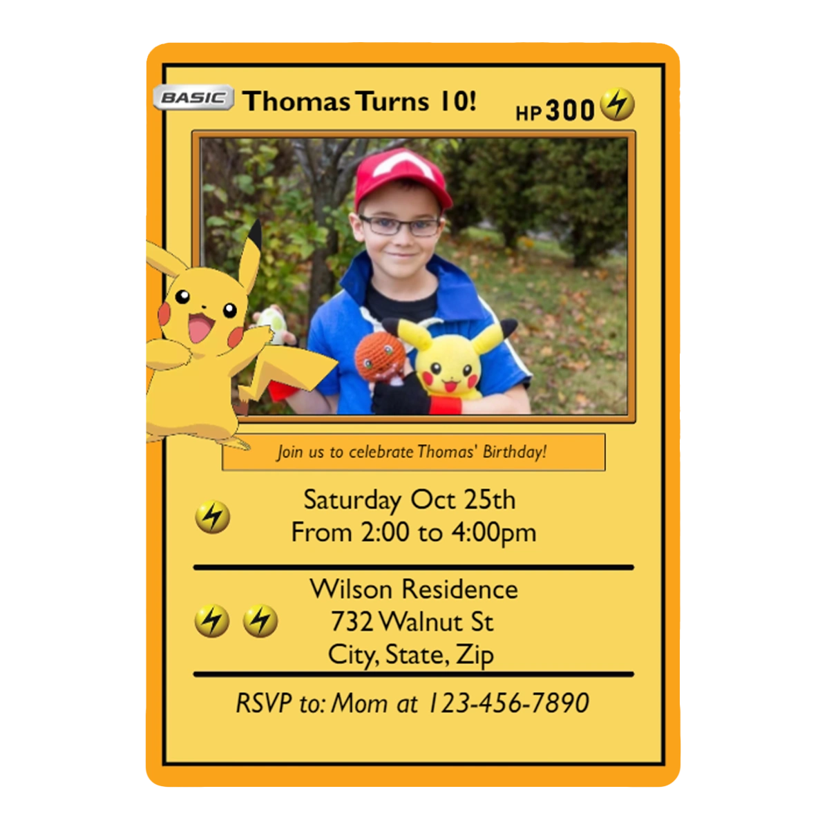 Pokemon Card Style Birthday Invitation 2 Print Cards